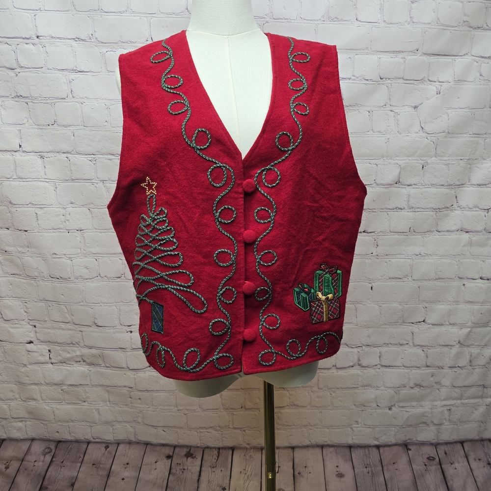 Festive Red Embroidered Women's Vest